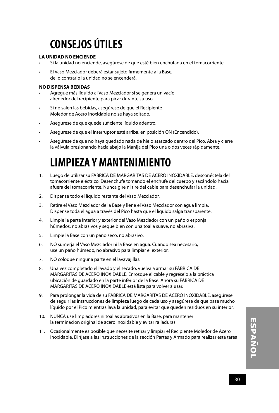 Consejos útiles, Limpieza y mantenimiento | Nostalgia Electrics MSB600 SERIES User Manual | Page 32 / 37