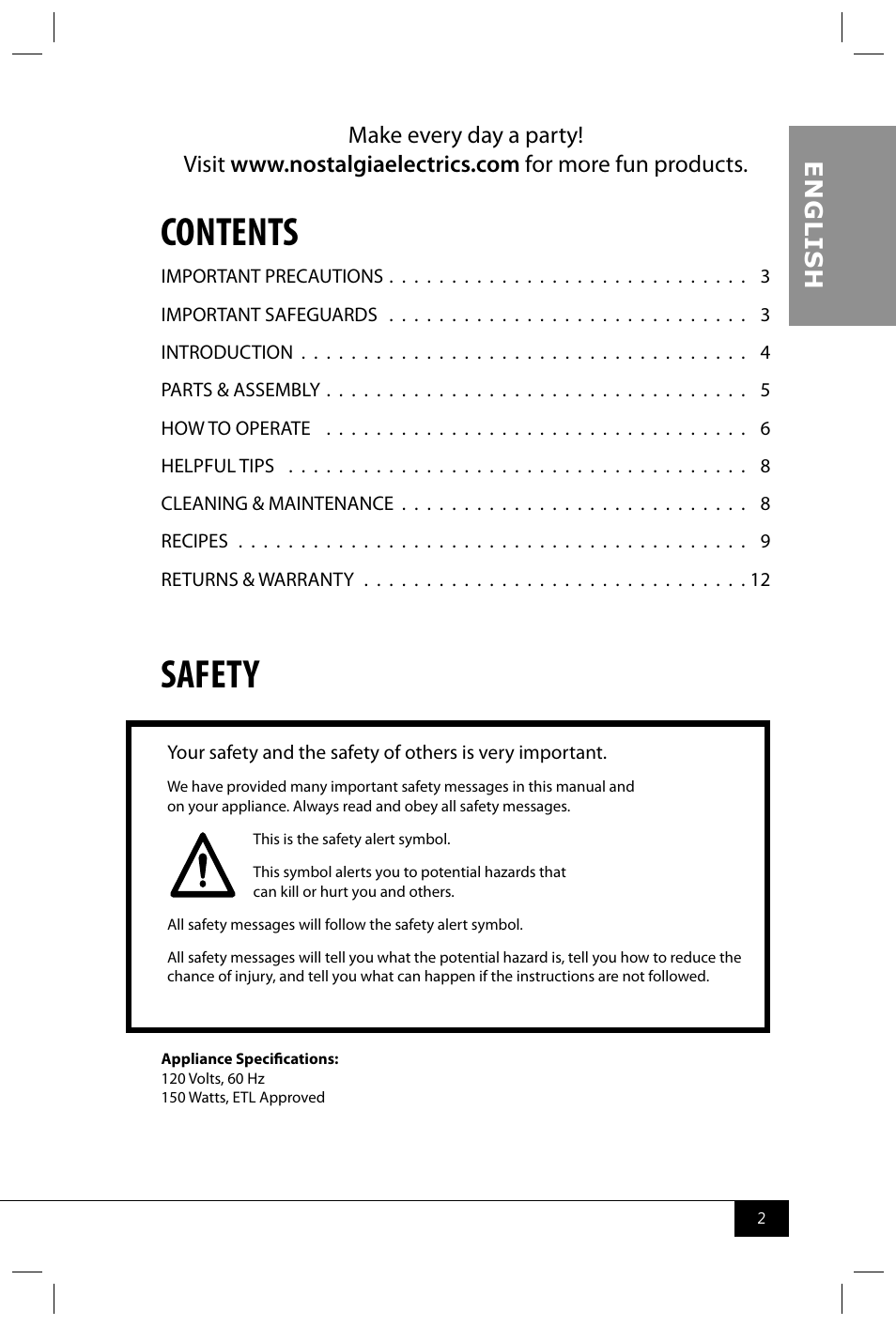 Nostalgia Electrics MSB600 SERIES User Manual | Page 4 / 37