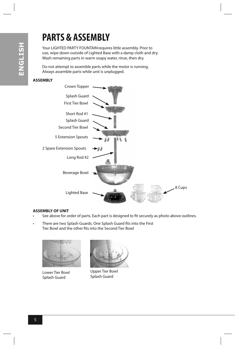 Parts & assembly, En g li s h | Nostalgia Electrics LPF210 User Manual | Page 7 / 26