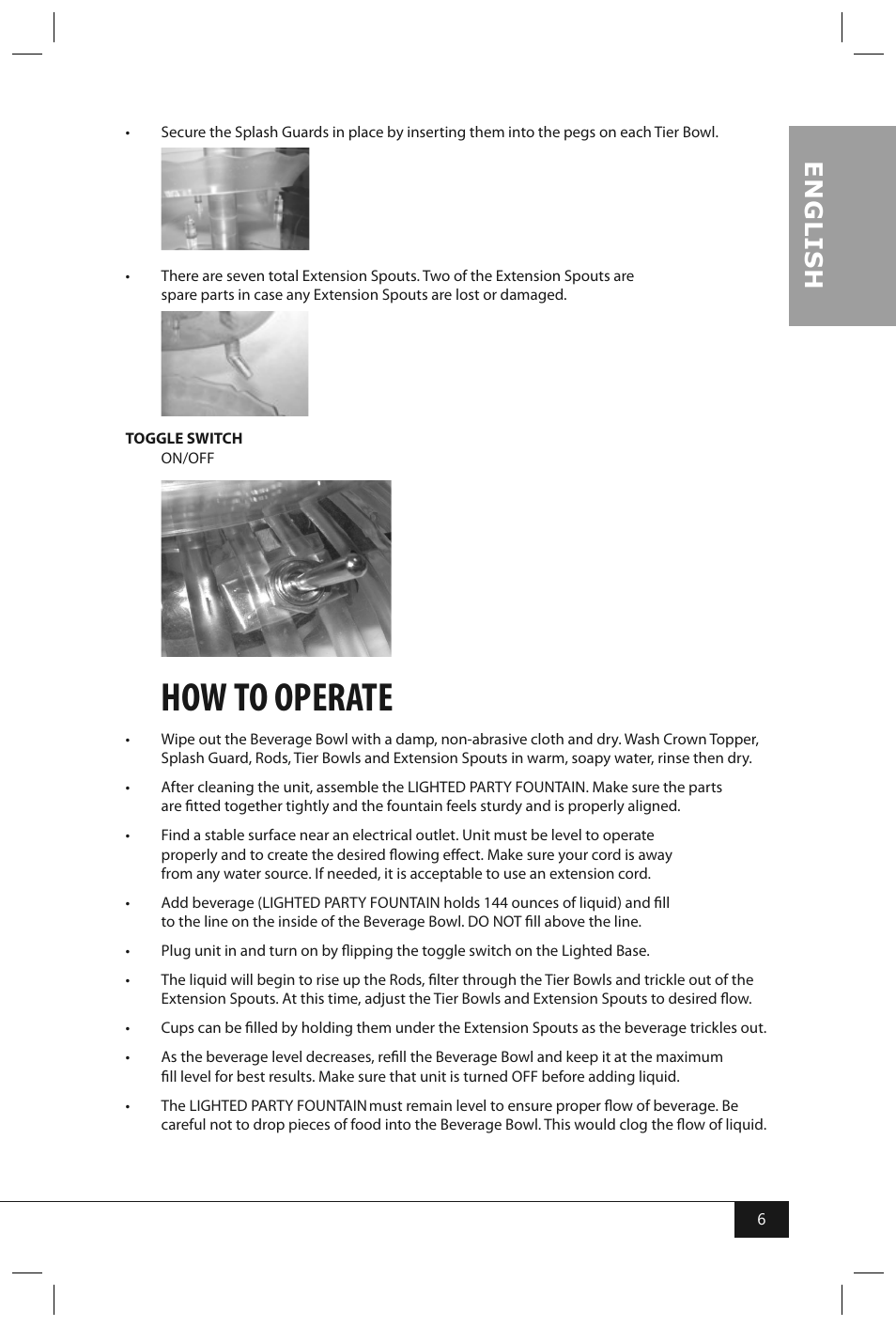 How to operate, En g li s h | Nostalgia Electrics LPF210 User Manual | Page 8 / 26