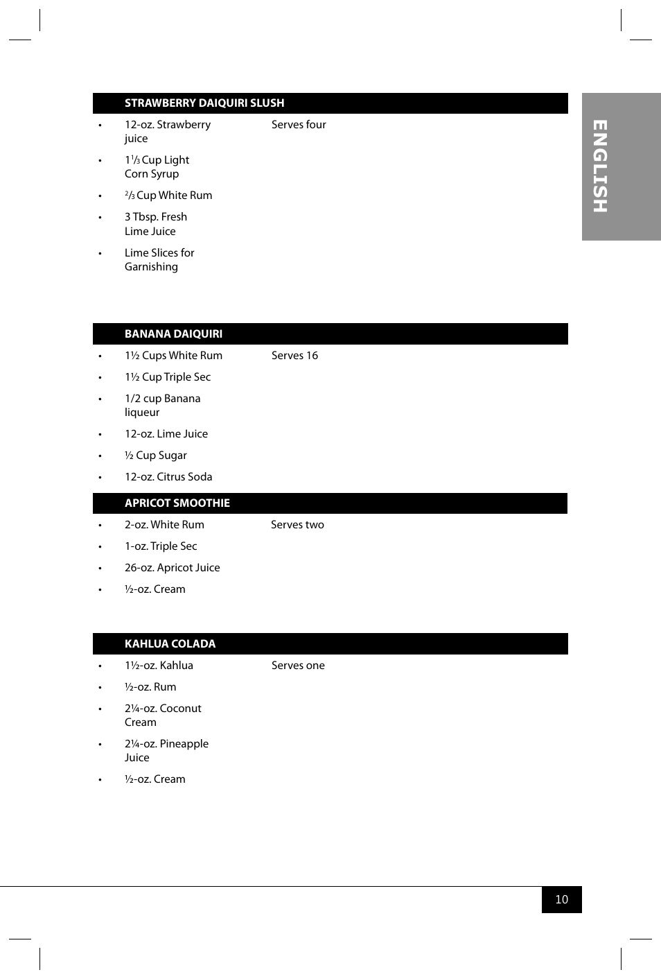 En g li s h | Nostalgia Electrics HSB590 User Manual | Page 12 / 38