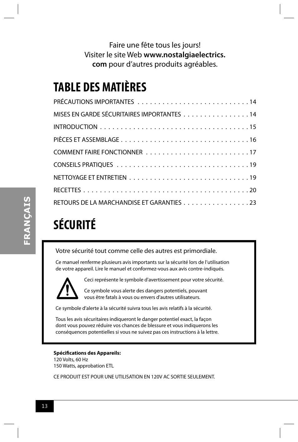 Nostalgia Electrics HSB590 User Manual | Page 15 / 38