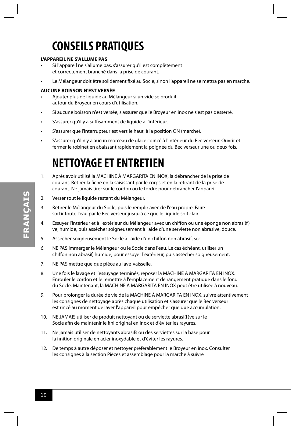 Conseils pratiques, Nettoyage et entretien | Nostalgia Electrics HSB590 User Manual | Page 21 / 38