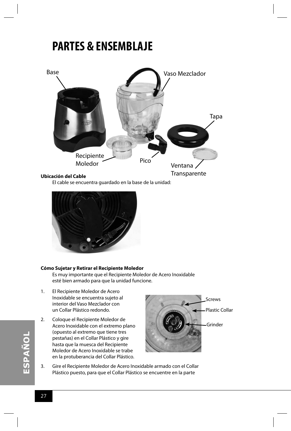 Partes & ensemblaje | Nostalgia Electrics HSB590 User Manual | Page 29 / 38