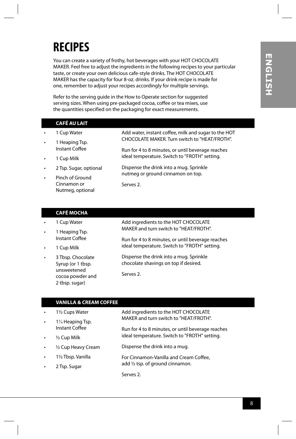 Recipes, En g li s h | Nostalgia Electrics HCM700 SERIES User Manual | Page 10 / 32