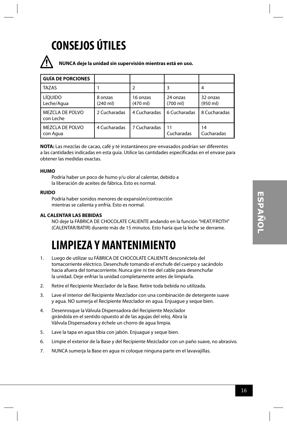 Consejos útiles, Limpieza y mantenimiento | Nostalgia Electrics HCM700 SERIES User Manual | Page 18 / 32