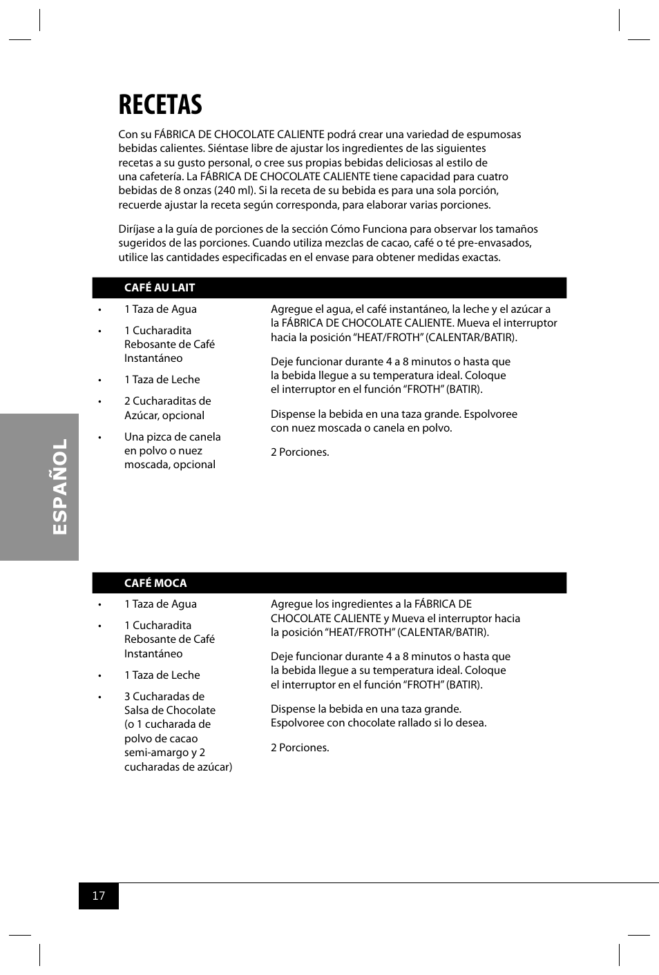 Recetas | Nostalgia Electrics HCM700 SERIES User Manual | Page 19 / 32