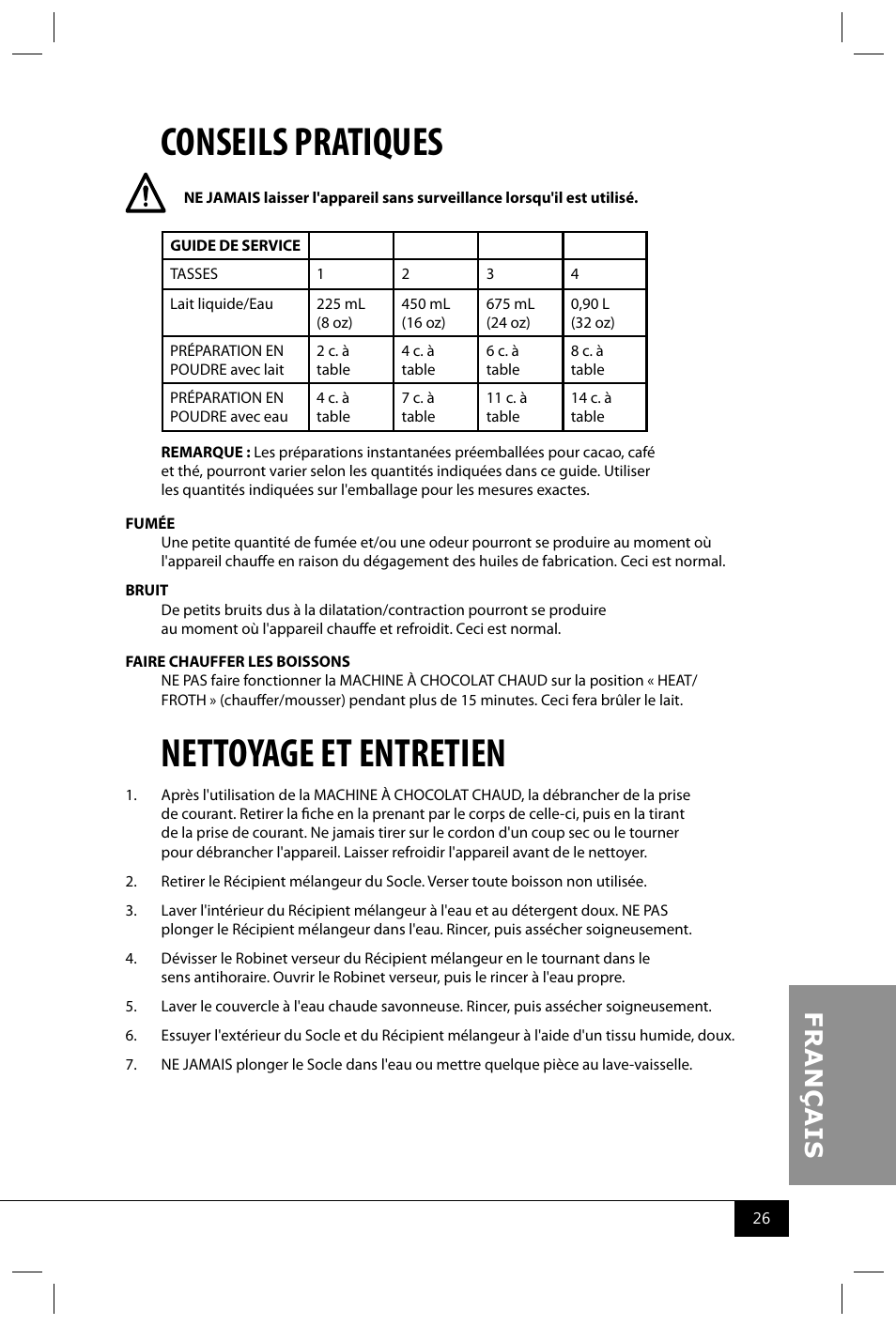 Conseils pratiques, Nettoyage et entretien | Nostalgia Electrics HCM700 SERIES User Manual | Page 28 / 32