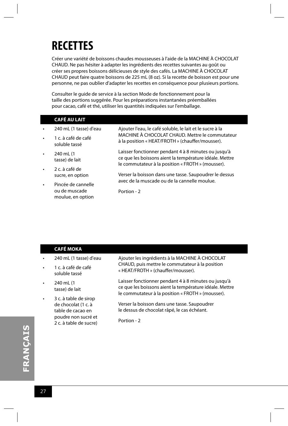 Recettes | Nostalgia Electrics HCM700 SERIES User Manual | Page 29 / 32