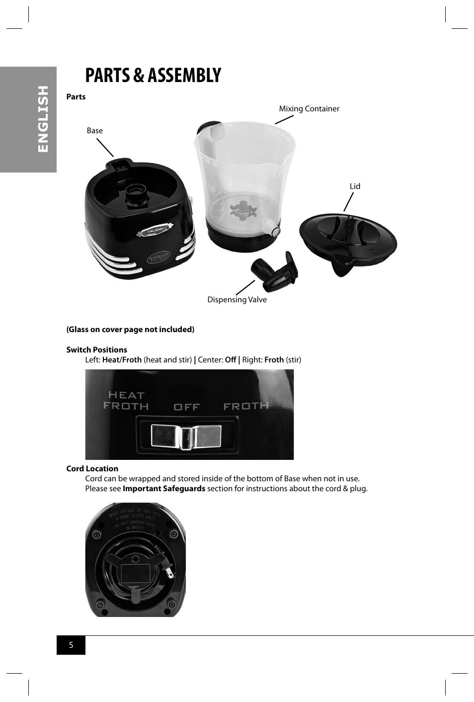 Parts & assembly, En g li s h | Nostalgia Electrics HCM700 SERIES User Manual | Page 7 / 32