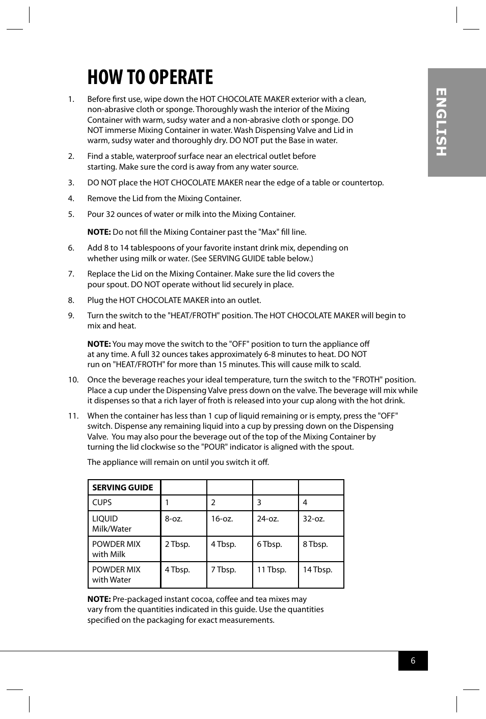 How to operate, En g li s h | Nostalgia Electrics HCM700 SERIES User Manual | Page 8 / 32