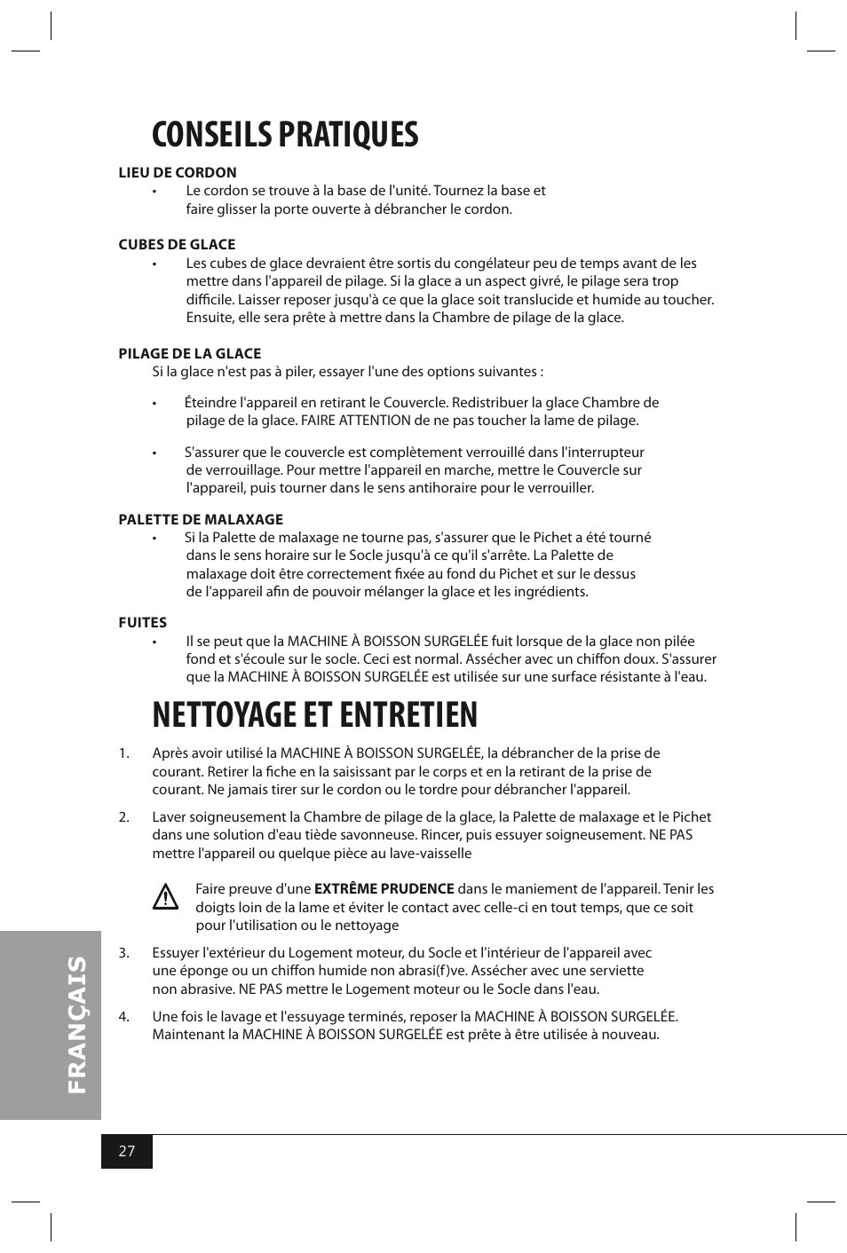 Conseils pratiques, Nettoyage et entretien | Nostalgia Electrics FBS400 RETRO RED User Manual | Page 29 / 34