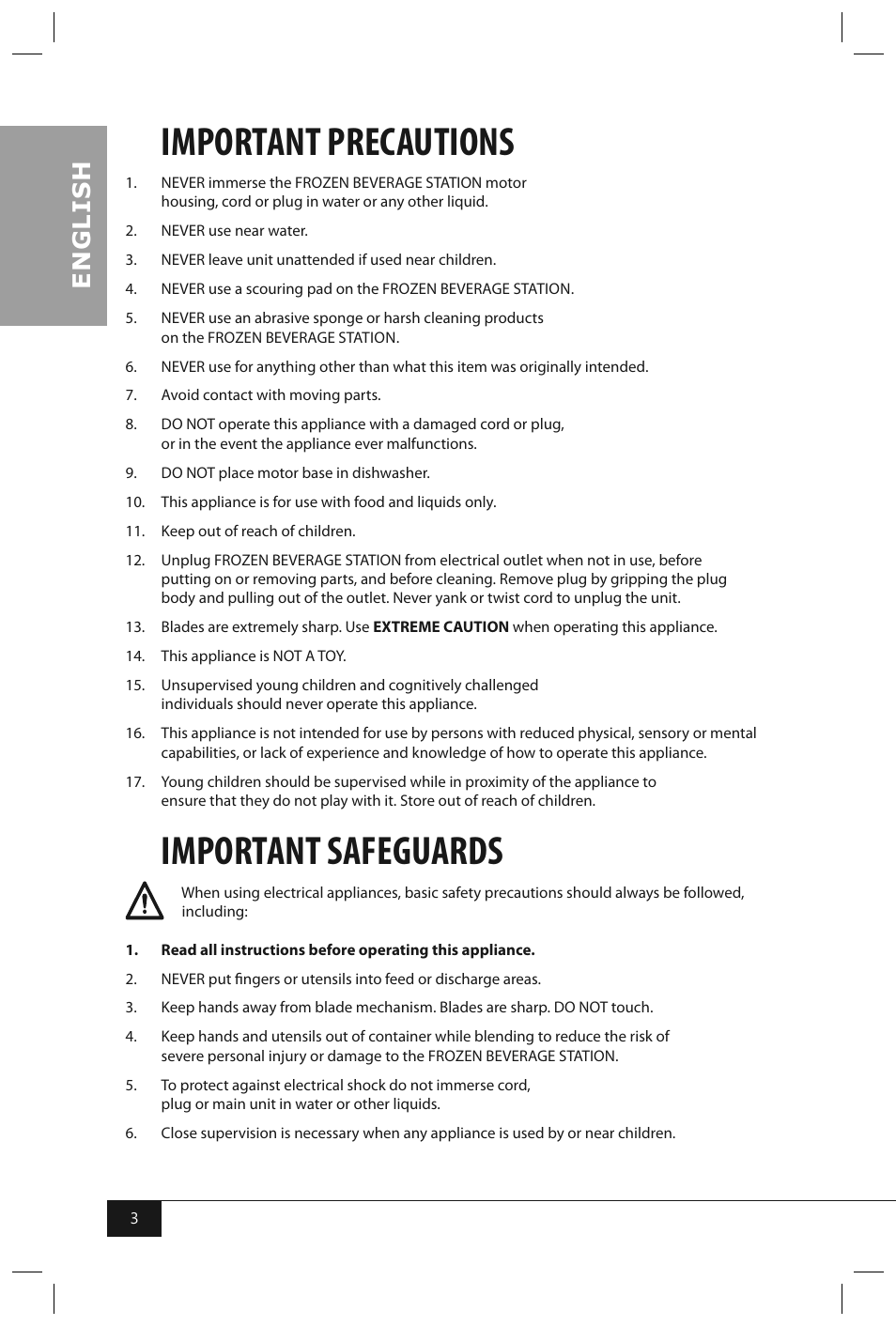 Important precautions, Important safeguards, En g li s h | Nostalgia Electrics FBS400 RETRO RED User Manual | Page 5 / 34