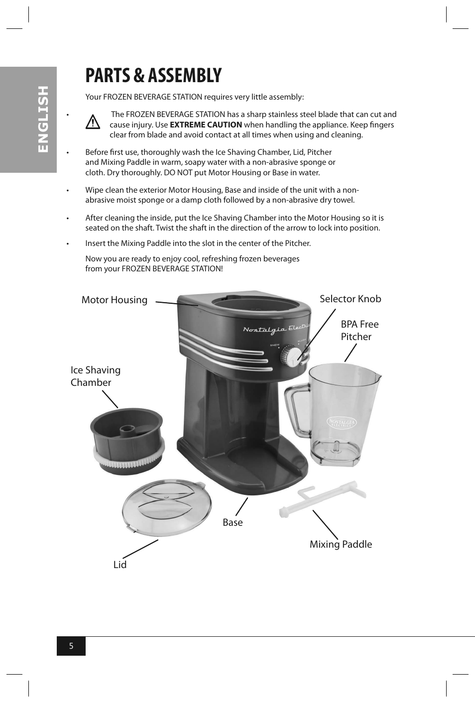 Parts & assembly, En g li s h | Nostalgia Electrics FBS400 RETRO RED User Manual | Page 7 / 34