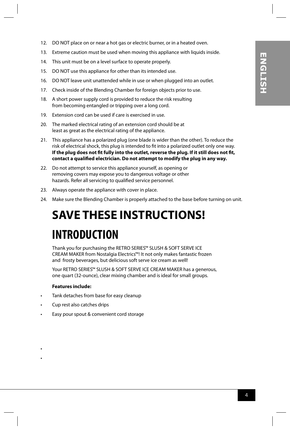 Introduction, Save these instructions, En g li s h | Nostalgia Electrics RSM850 User Manual | Page 6 / 12