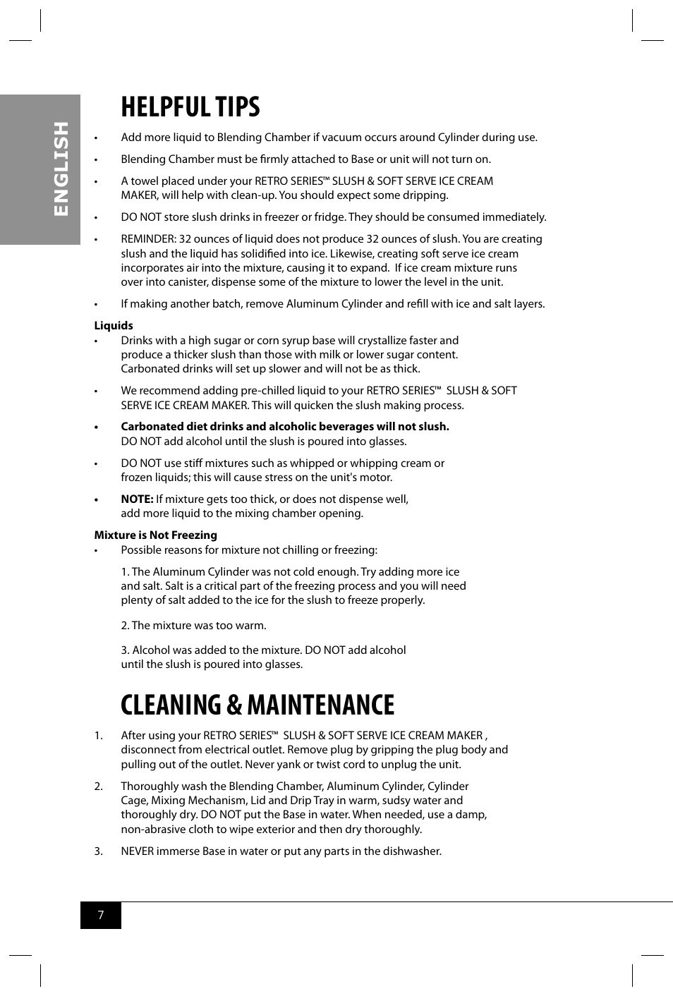 Helpful tips, Cleaning & maintenance, En g li s h | Nostalgia Electrics RSM850 User Manual | Page 9 / 12