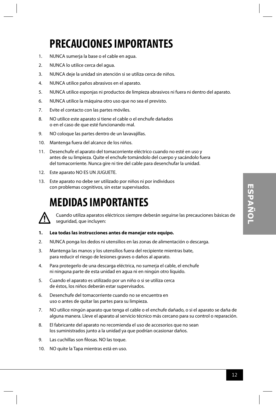 Precauciones importantes, Medidas importantes | Nostalgia Electrics RSM650 User Manual | Page 14 / 32
