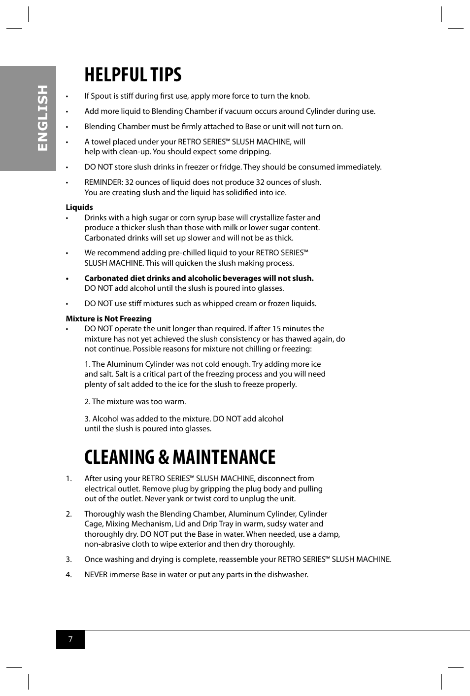 Helpful tips, Cleaning & maintenance, En g li s h | Nostalgia Electrics RSM650 User Manual | Page 9 / 32