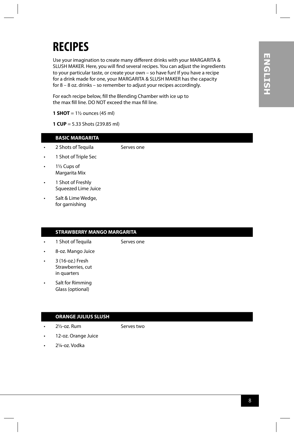Recipes, En g li s h | Nostalgia Electrics MSB64 SERIES User Manual | Page 10 / 34