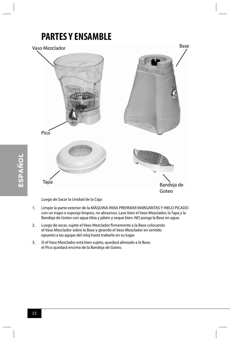 Partes y ensamble | Nostalgia Electrics MSB64 SERIES User Manual | Page 17 / 34