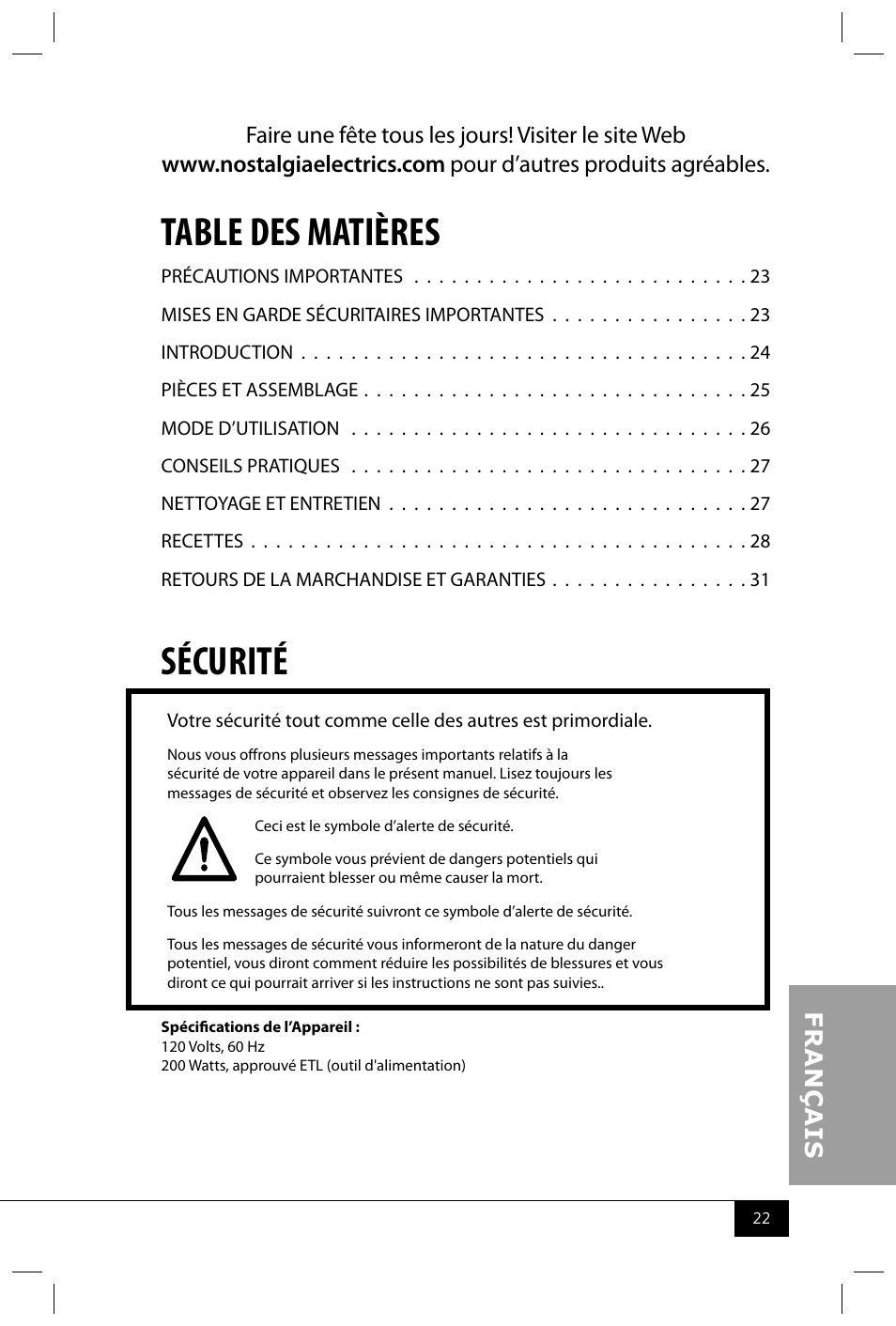 Nostalgia Electrics MSB64 SERIES User Manual | Page 24 / 34