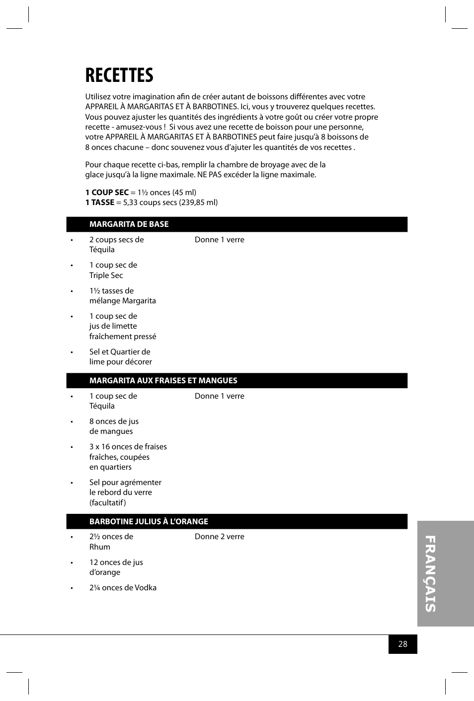 Recettes | Nostalgia Electrics MSB64 SERIES User Manual | Page 30 / 34