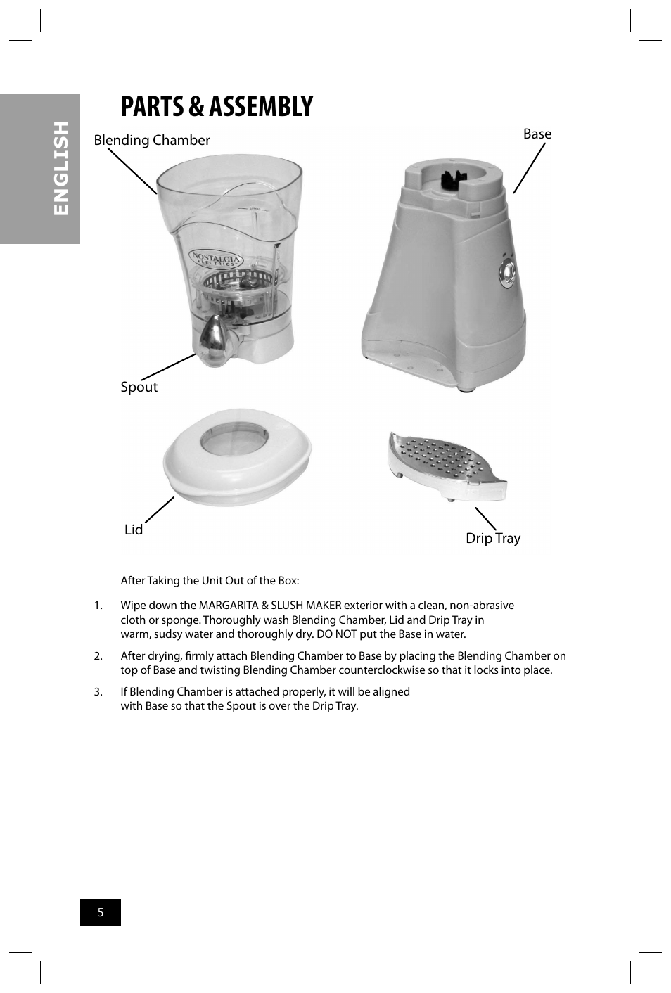 Parts & assembly, En g li s h | Nostalgia Electrics MSB64 SERIES User Manual | Page 7 / 34
