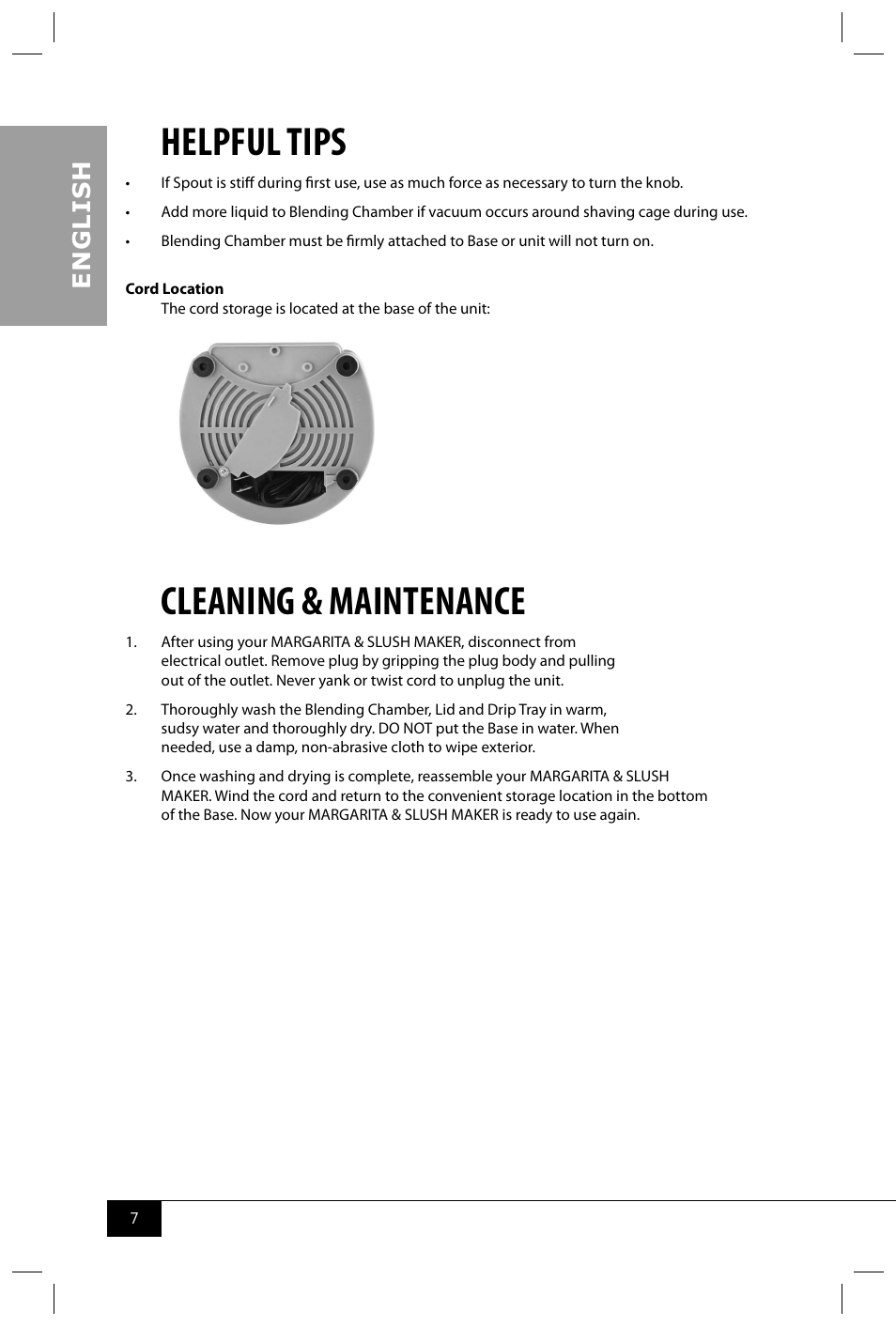Helpful tips, Cleaning & maintenance, En g li s h | Nostalgia Electrics MSB64 SERIES User Manual | Page 9 / 34