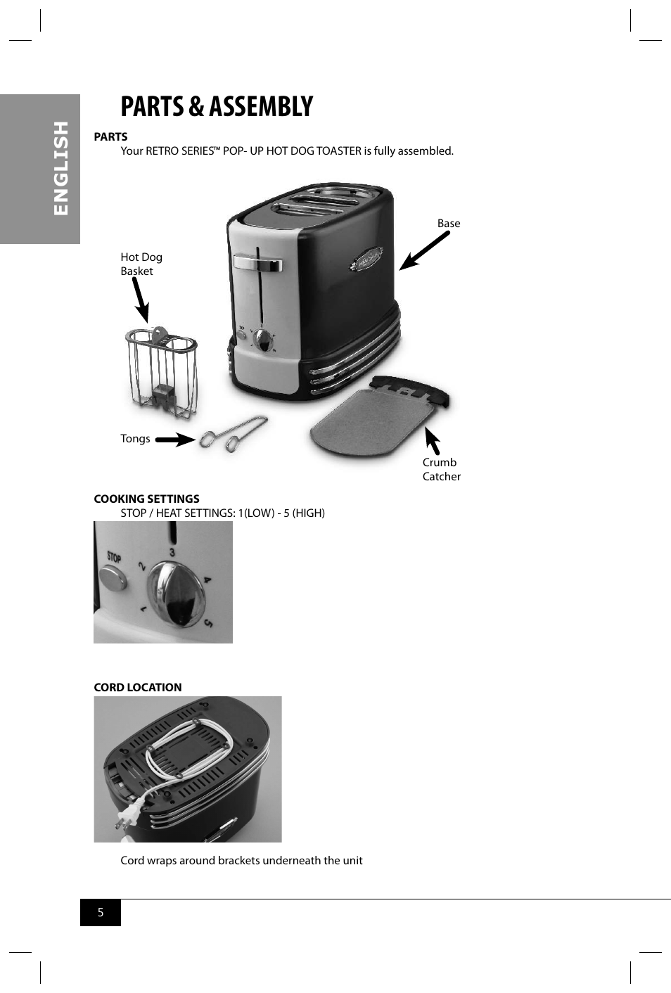 Parts & assembly, En g li s h | Nostalgia Electrics RHDT700 User Manual | Page 7 / 12