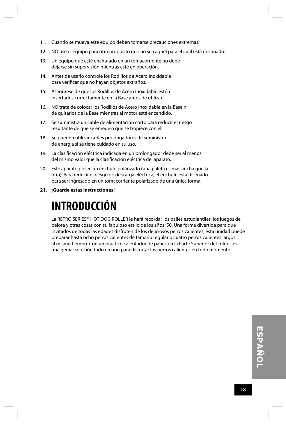 Introducción | Nostalgia Electrics RHD800 User Manual | Page 20 / 24