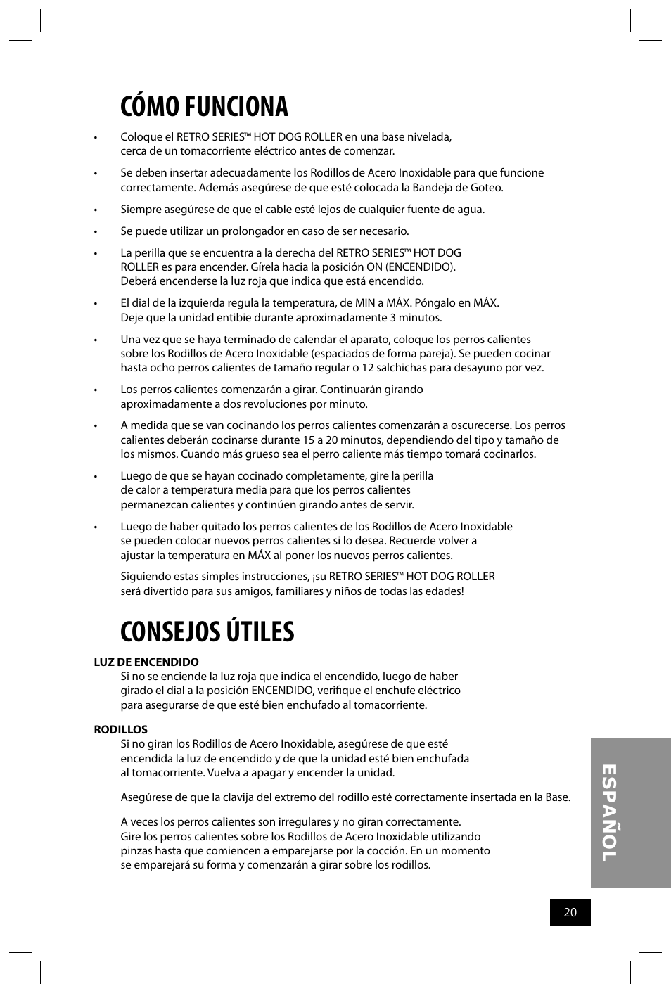 Cómo funciona, Consejos útiles | Nostalgia Electrics RHD800 User Manual | Page 22 / 24