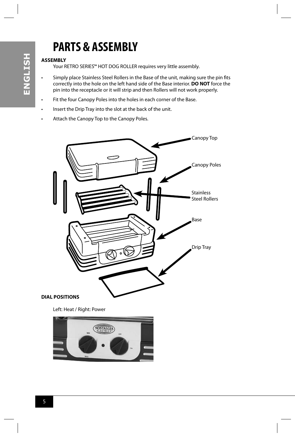 Parts & assembly, En g li s h | Nostalgia Electrics RHD800 User Manual | Page 7 / 24