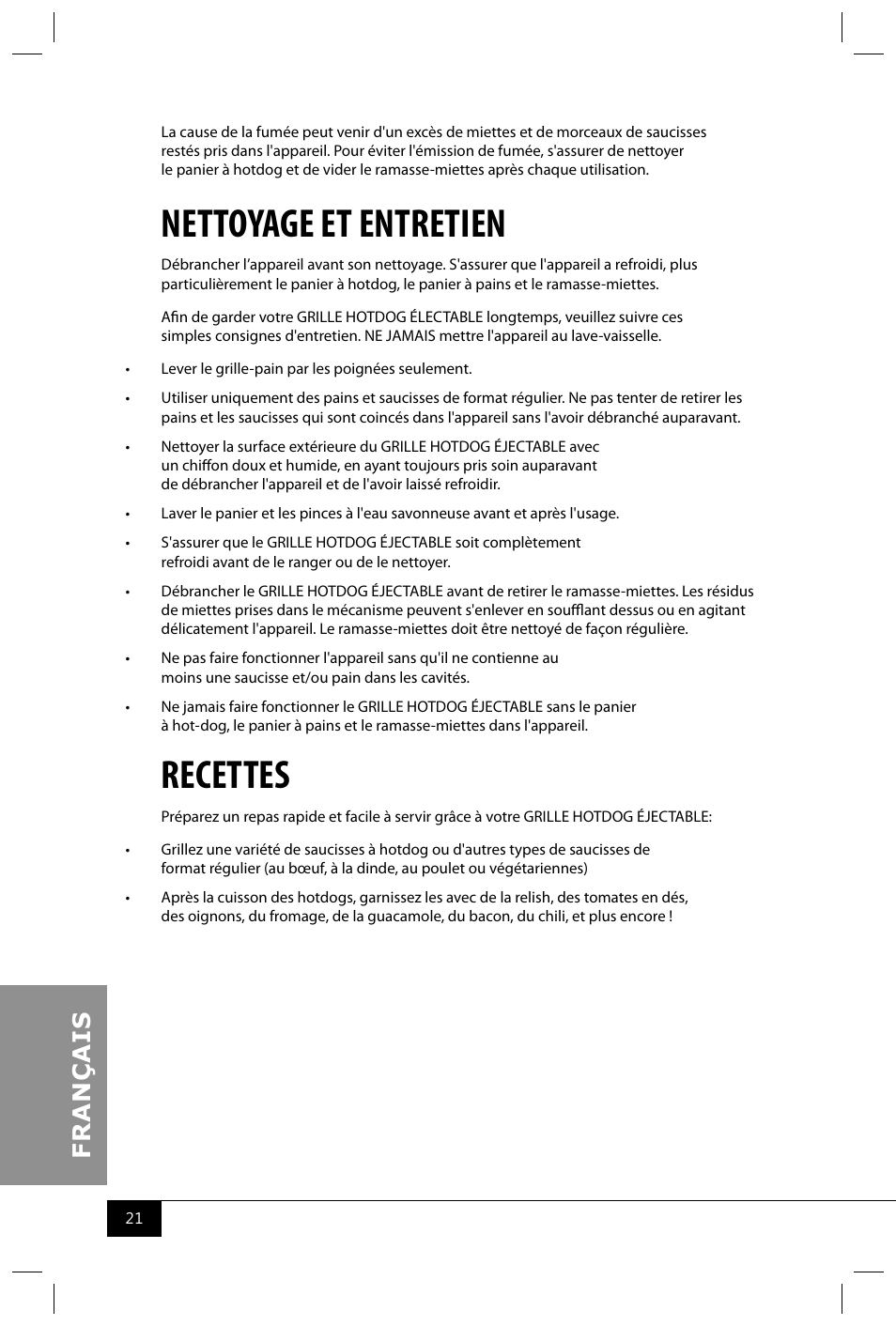 Nettoyage et entretien, Recettes | Nostalgia Electrics HDT600 RETRO RED User Manual | Page 23 / 24