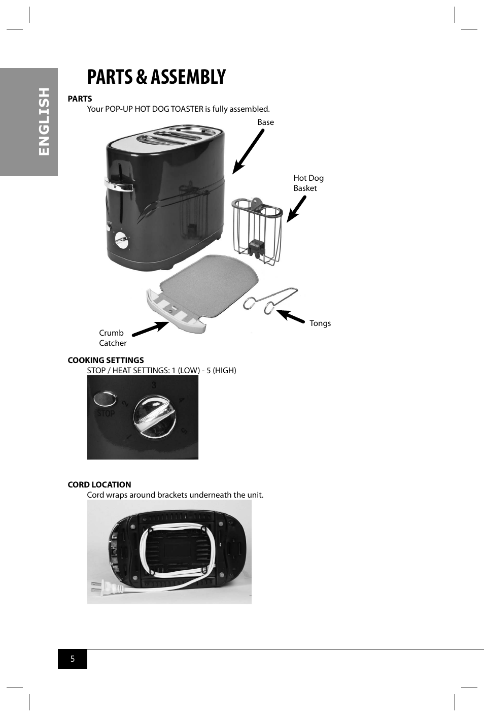 Parts & assembly, En g li s h | Nostalgia Electrics HDT600 RETRO RED User Manual | Page 7 / 24