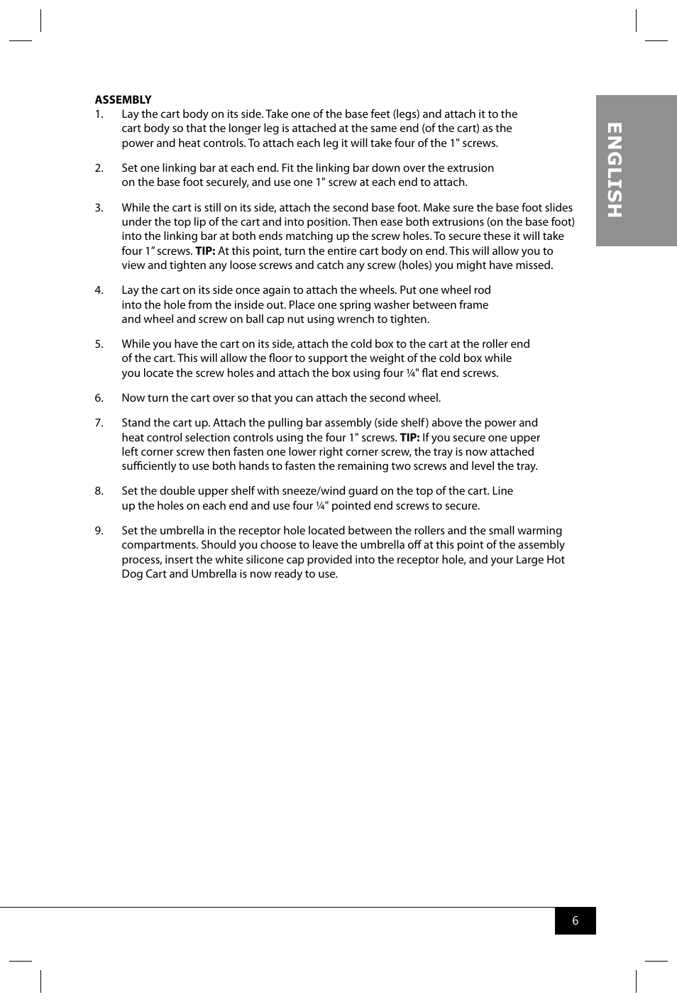 En g li s h | Nostalgia Electrics HDC701 User Manual | Page 8 / 14