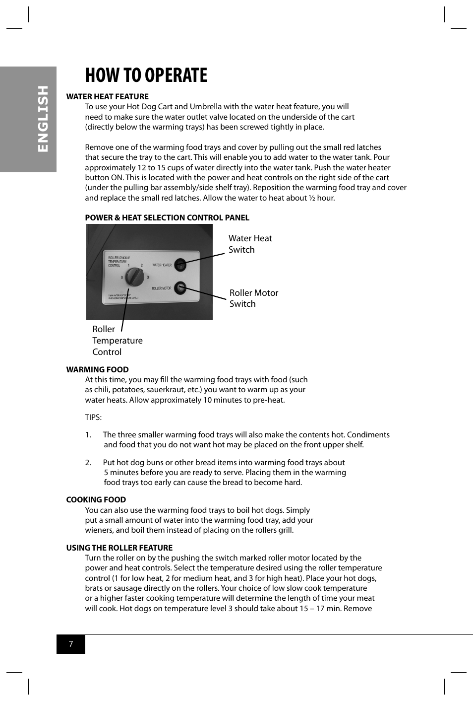 How to operate, En g li s h | Nostalgia Electrics HDC701 User Manual | Page 9 / 14