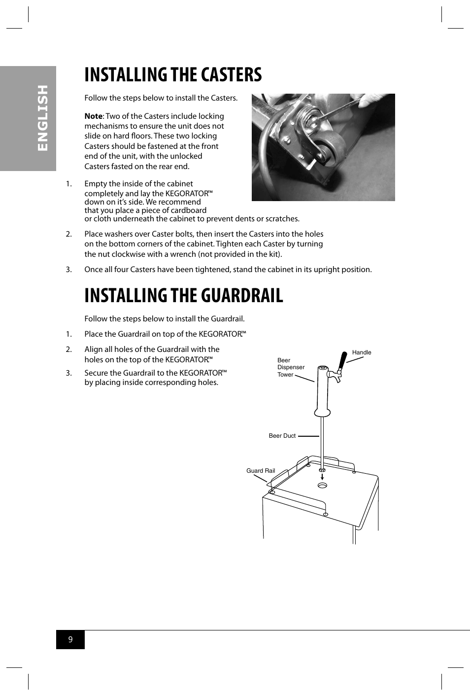 Installing the casters, Installing the guardrail, En g li s h | Nostalgia Electrics KRS2100 SERIES User Manual | Page 11 / 18