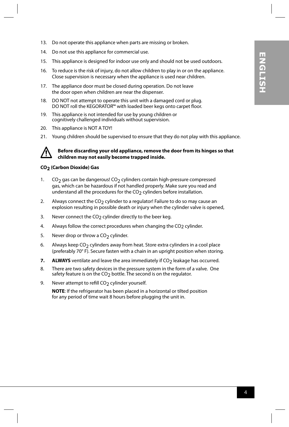 En g li s h | Nostalgia Electrics KRS2100 SERIES User Manual | Page 6 / 18