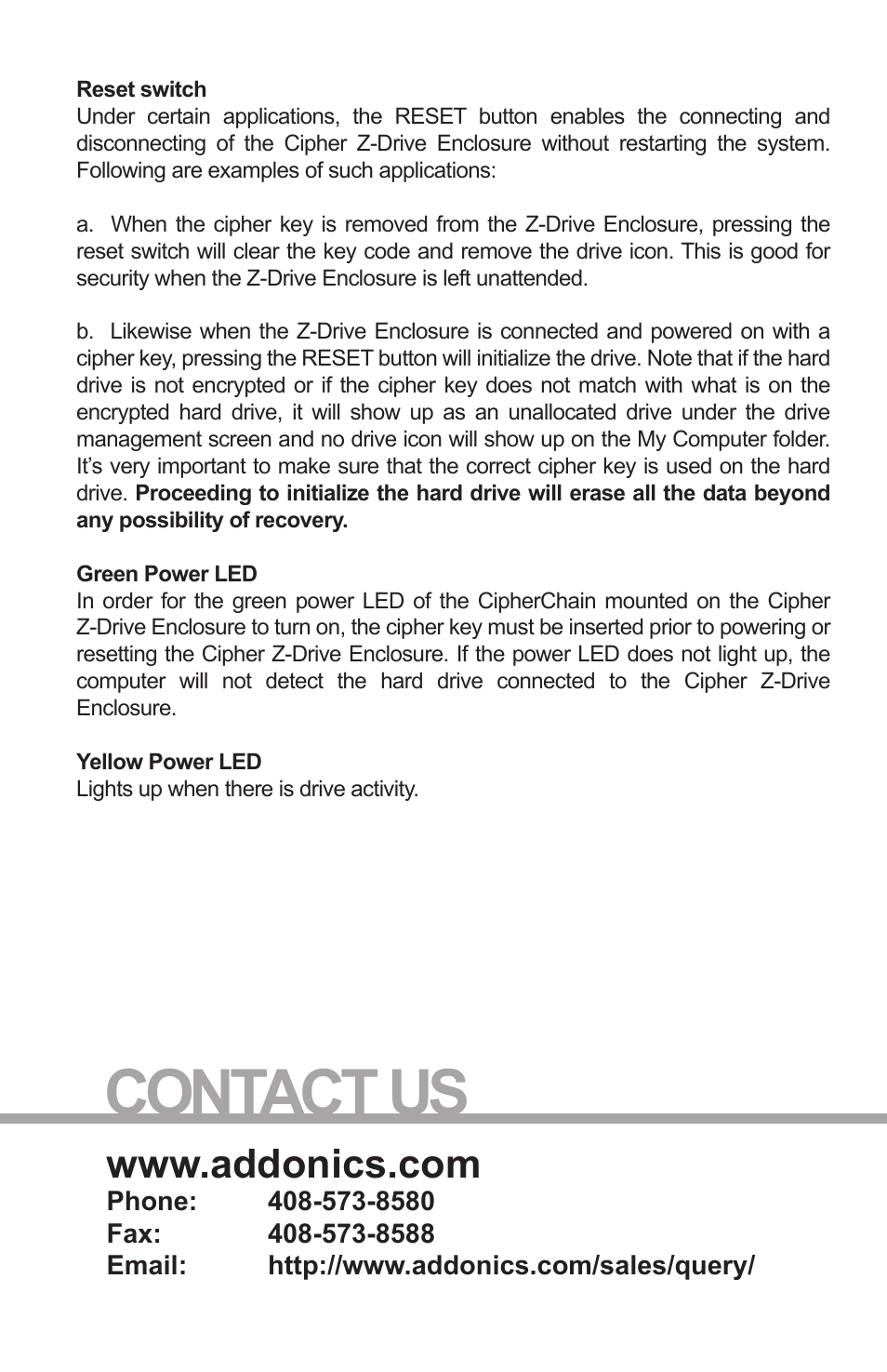 Contact us | Addonics Technologies ZSAES256EU User Manual | Page 4 / 4