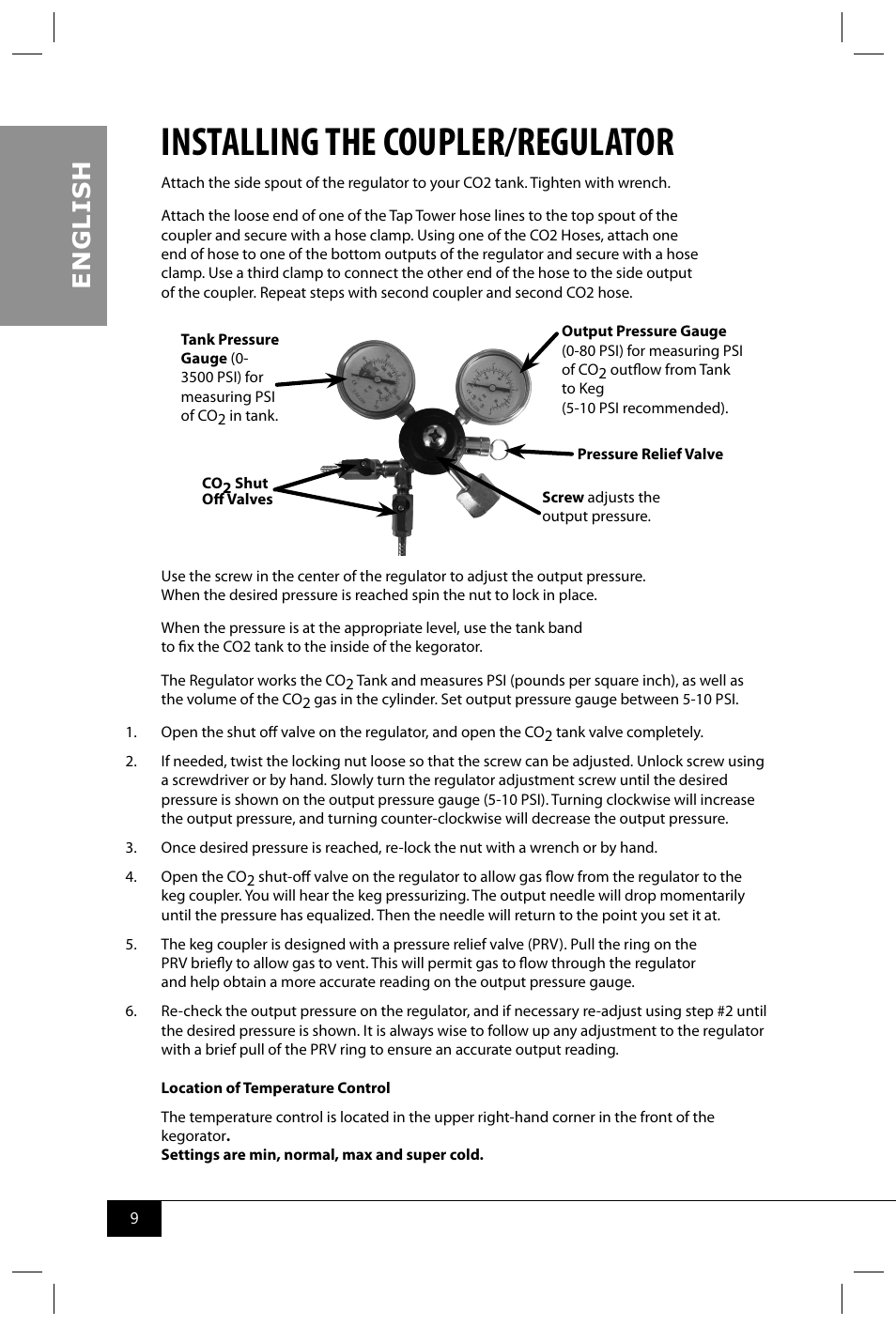 Installing the coupler/regulator, En g li s h | Nostalgia Electrics KEG9000 DTSS User Manual | Page 11 / 16