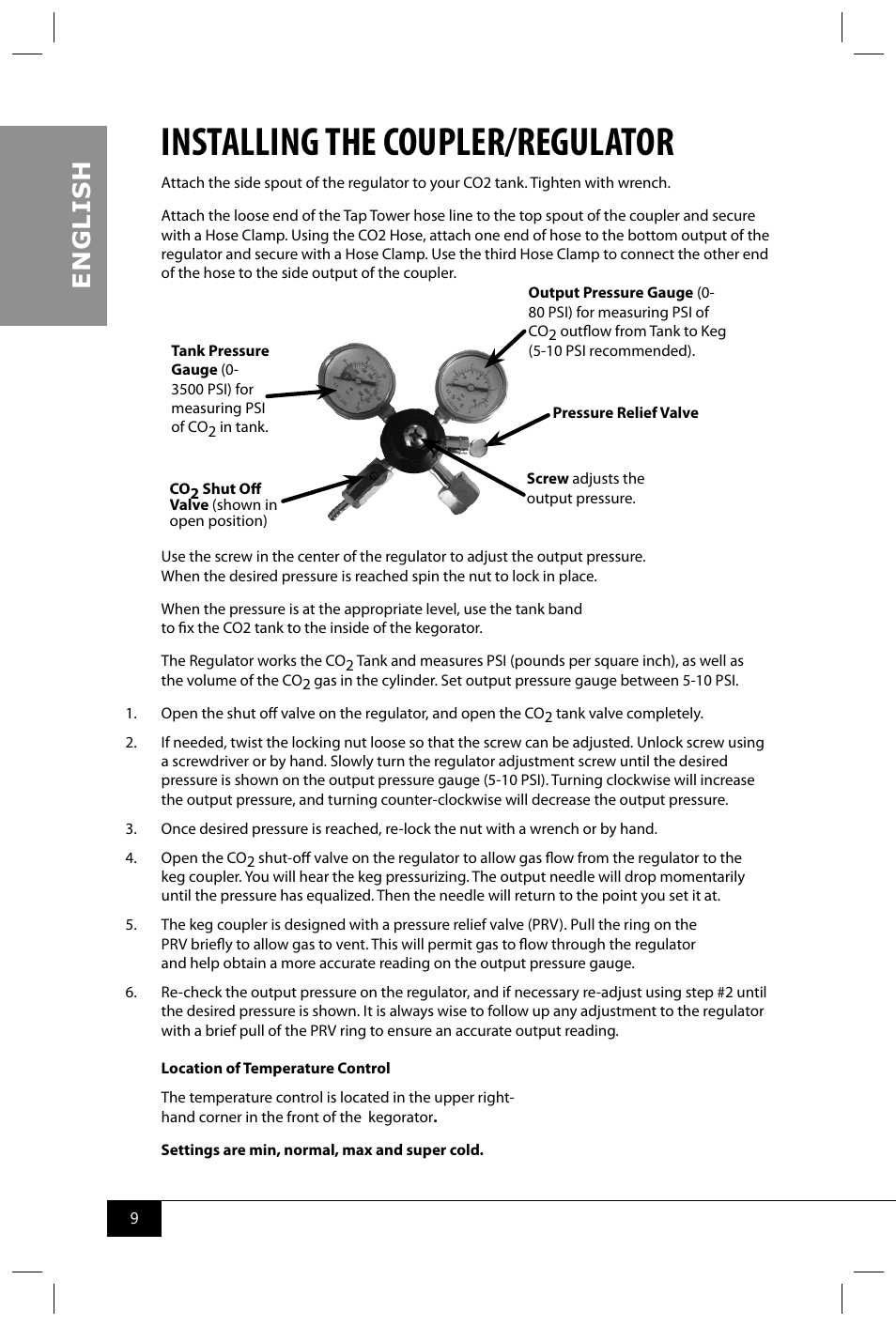Installing the coupler/regulator, En g li s h | Nostalgia Electrics KEG7000SS User Manual | Page 11 / 16