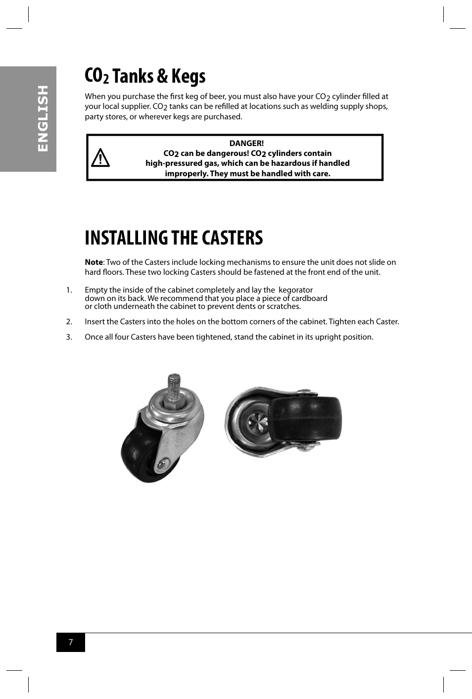 Tanks & kegs, Installing the casters, En g li s h | Nostalgia Electrics KEG6000BLK User Manual | Page 9 / 16