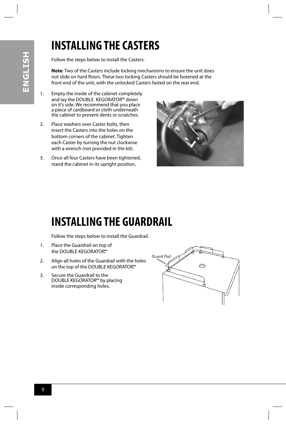 Installing the casters, Installing the guardrail, En g li s h | Nostalgia Electrics KRS6100 SERIES User Manual | Page 11 / 18