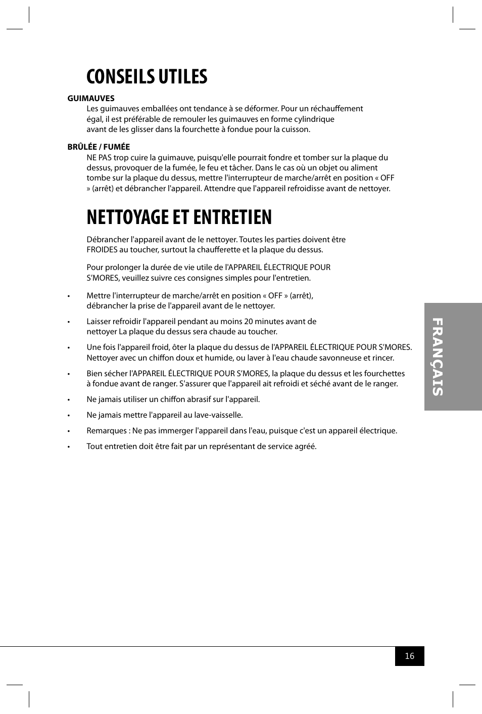 Conseils utiles, Nettoyage et entretien | Nostalgia Electrics SMM300 User Manual | Page 18 / 32