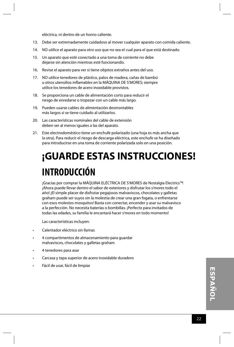 Guarde estas instrucciones! introducción | Nostalgia Electrics SMM300 User Manual | Page 24 / 32