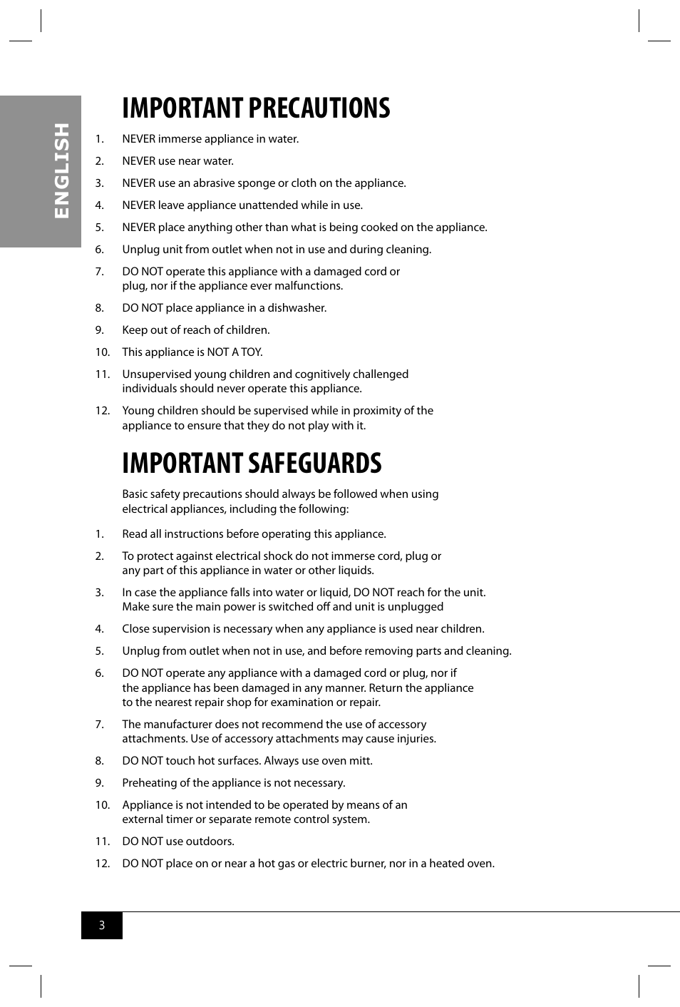 Important precautions, Important safeguards, En g li s h | Nostalgia Electrics SMM300 User Manual | Page 5 / 32
