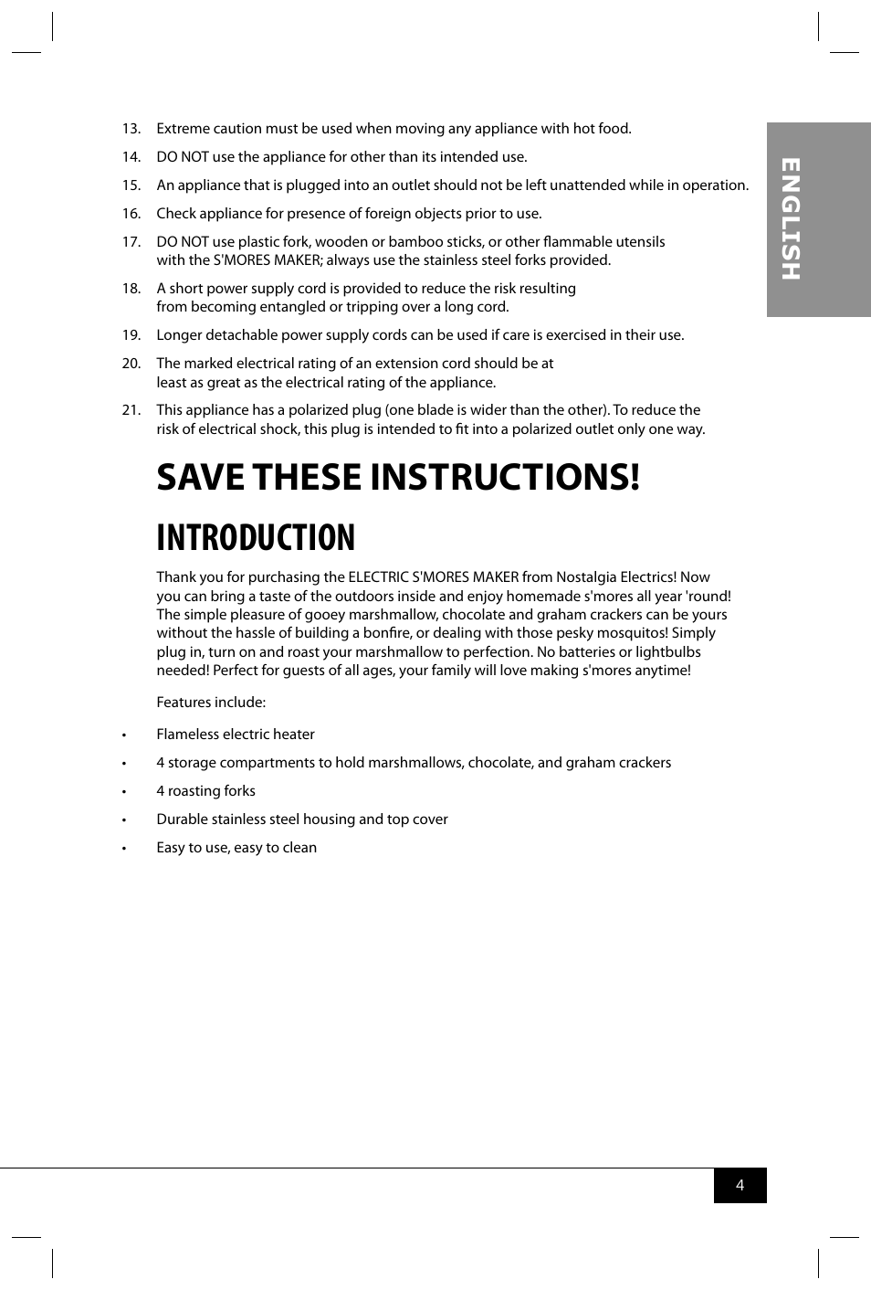 Save these instructions! introduction, En g li s h | Nostalgia Electrics SMM300 User Manual | Page 6 / 32