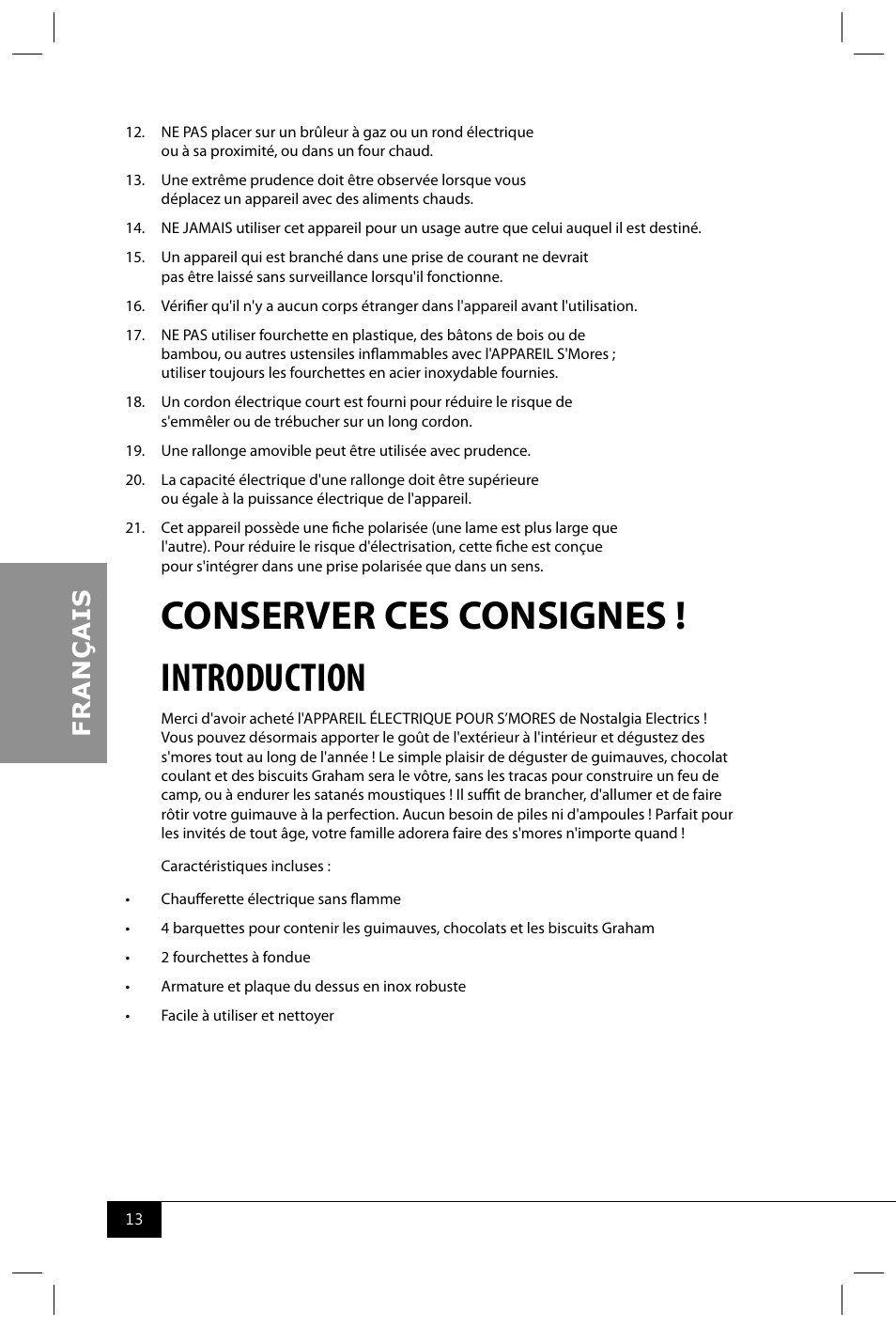 Conserver ces consignes ! introduction | Nostalgia Electrics SMM200 User Manual | Page 15 / 32