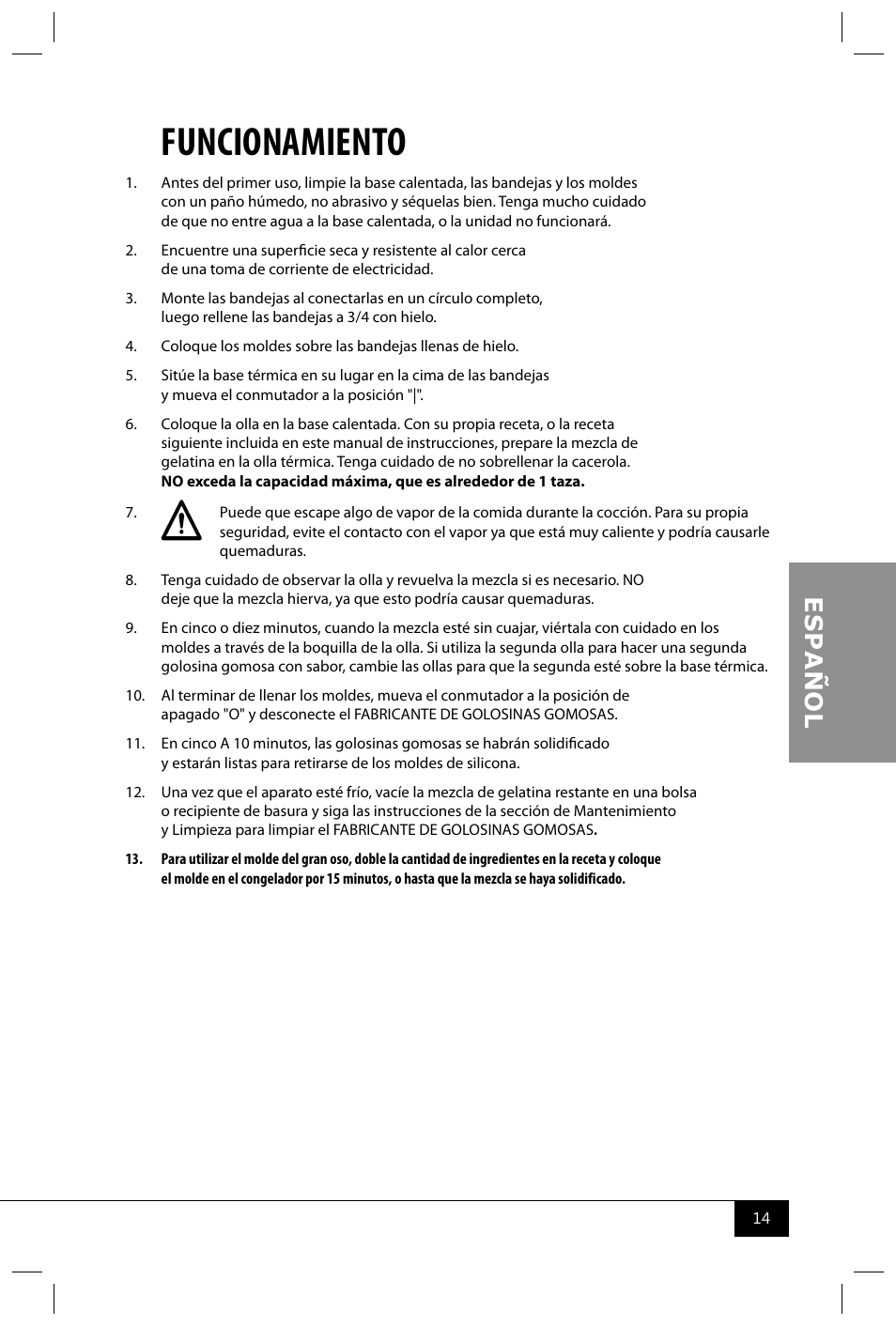 Funcionamiento | Nostalgia Electrics GCM600 User Manual | Page 16 / 28
