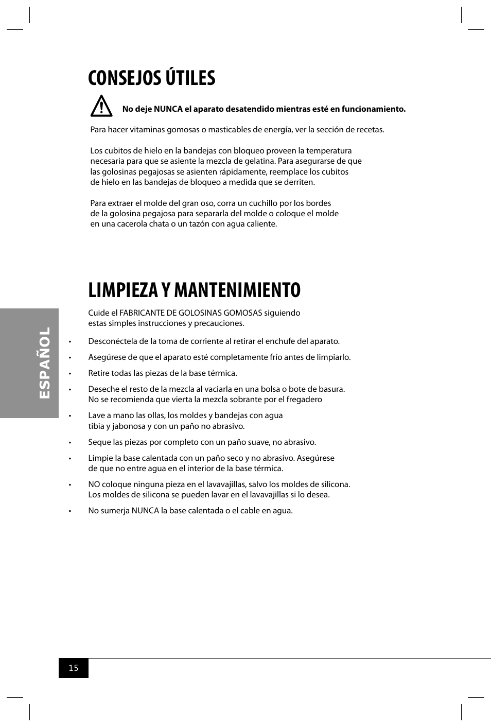 Consejos útiles, Limpieza y mantenimiento | Nostalgia Electrics GCM600 User Manual | Page 17 / 28